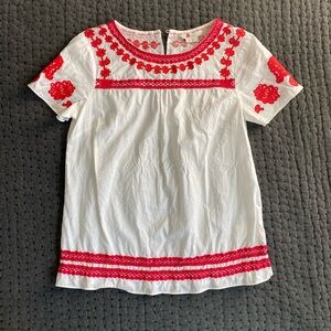 Boden White Top with Red Embroidery